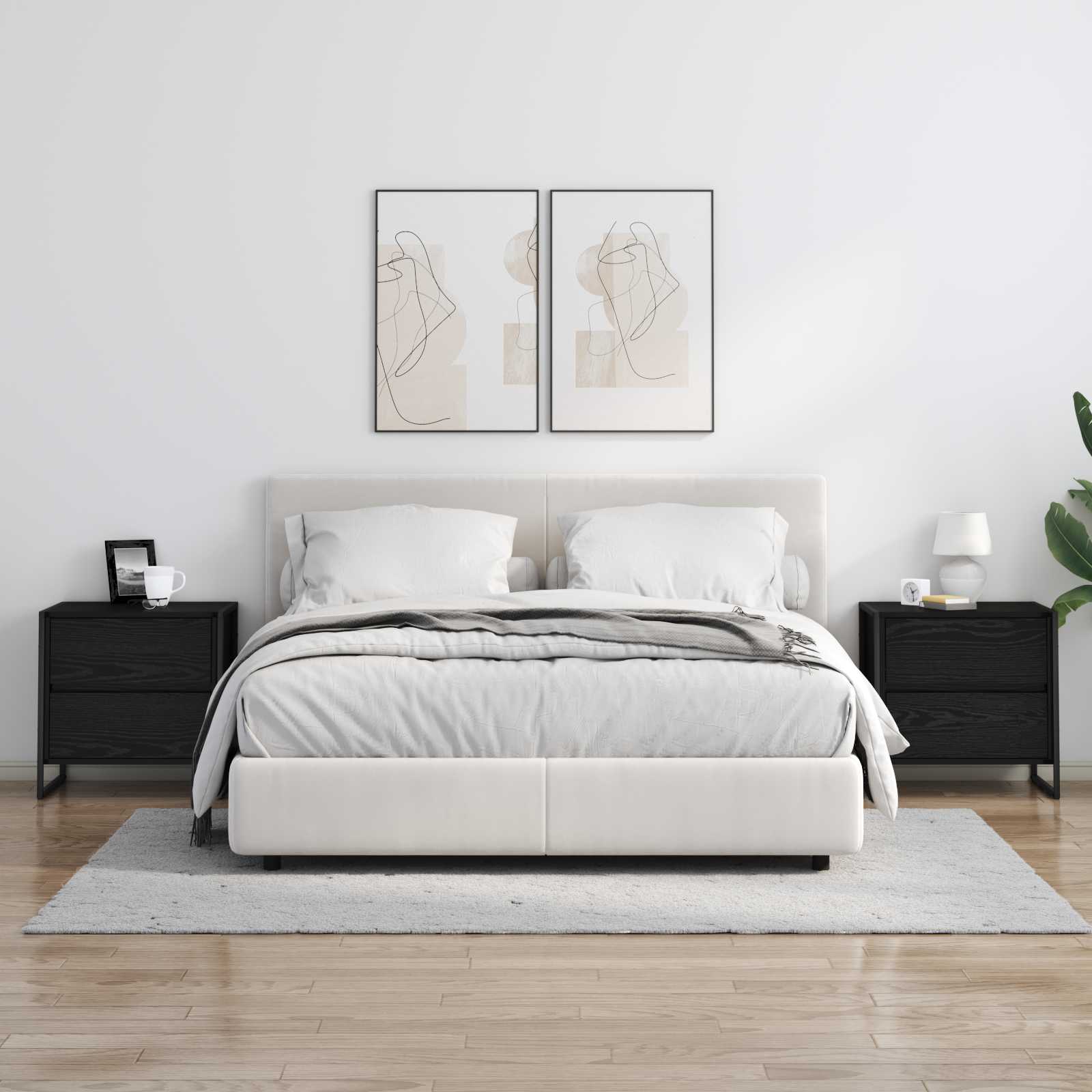 Comodino 2 pcs Rovere Nero 50 x 39.5 x 50 cm Legno multistrato 886679