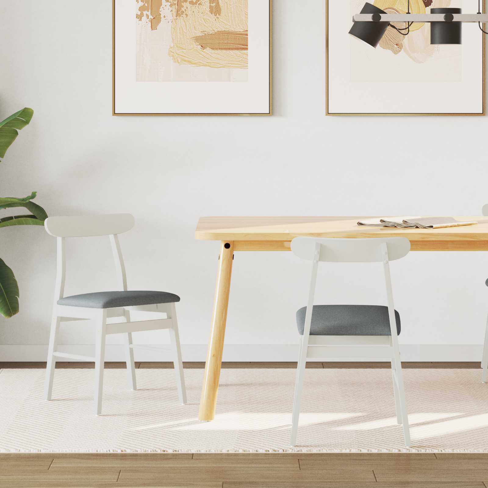 Sedia da pranzo 2 pcs Bianco e Grigio Legno Massello 42020487