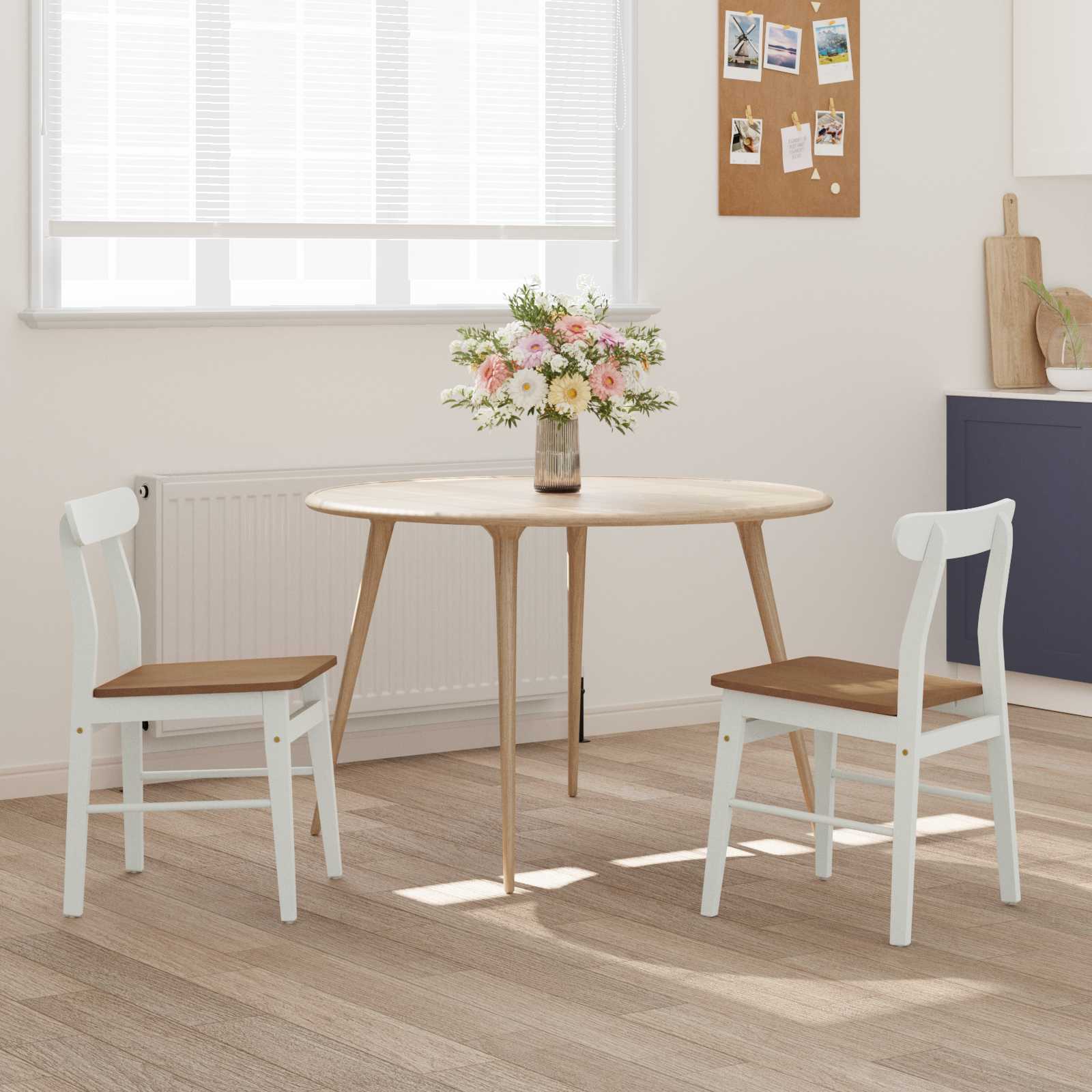 Sedia da pranzo 2 pcs Bianco e Naturale Legno Massello 42020488