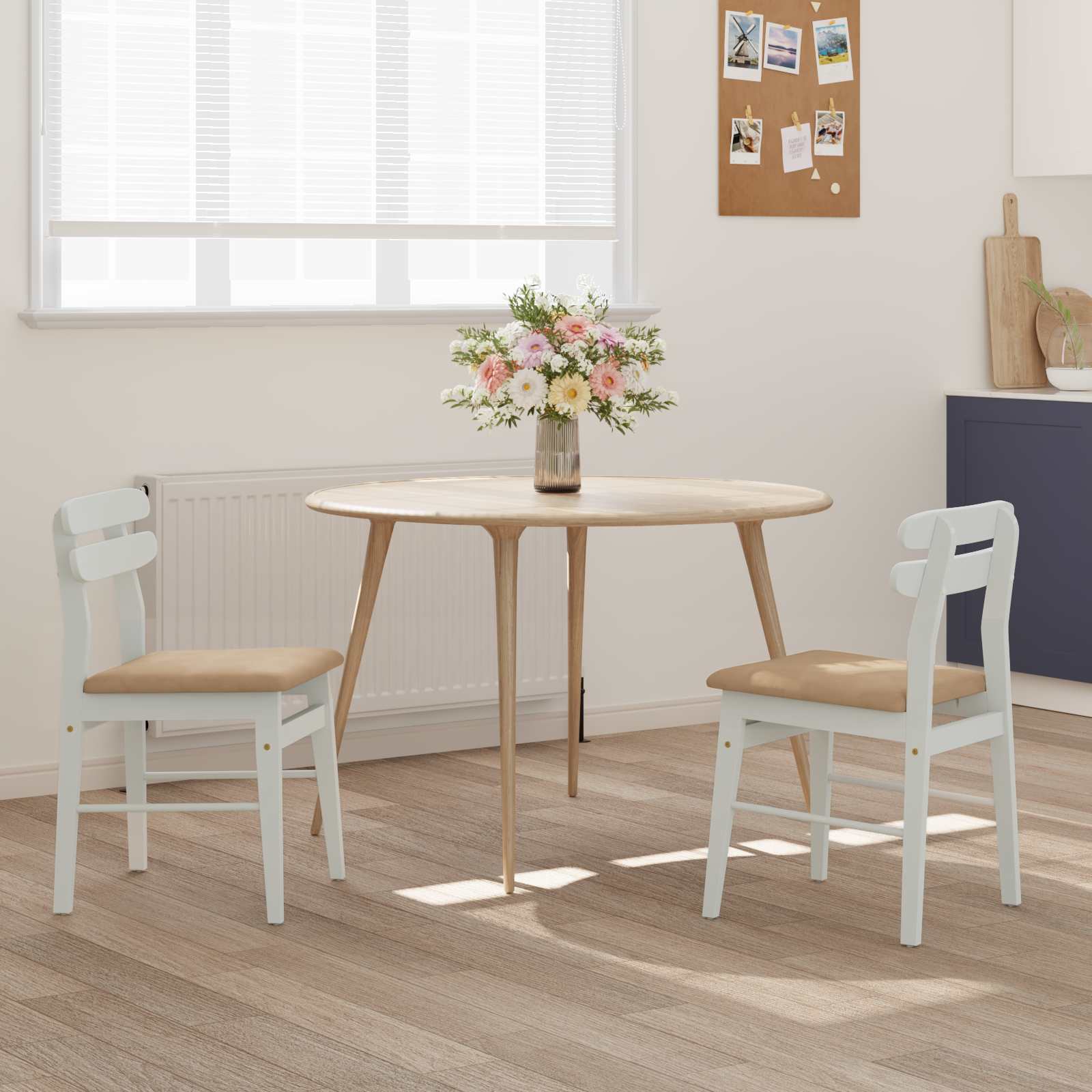 Sedia da pranzo 2 pcs Bianco e marrone Legno di gomma solido 42020517