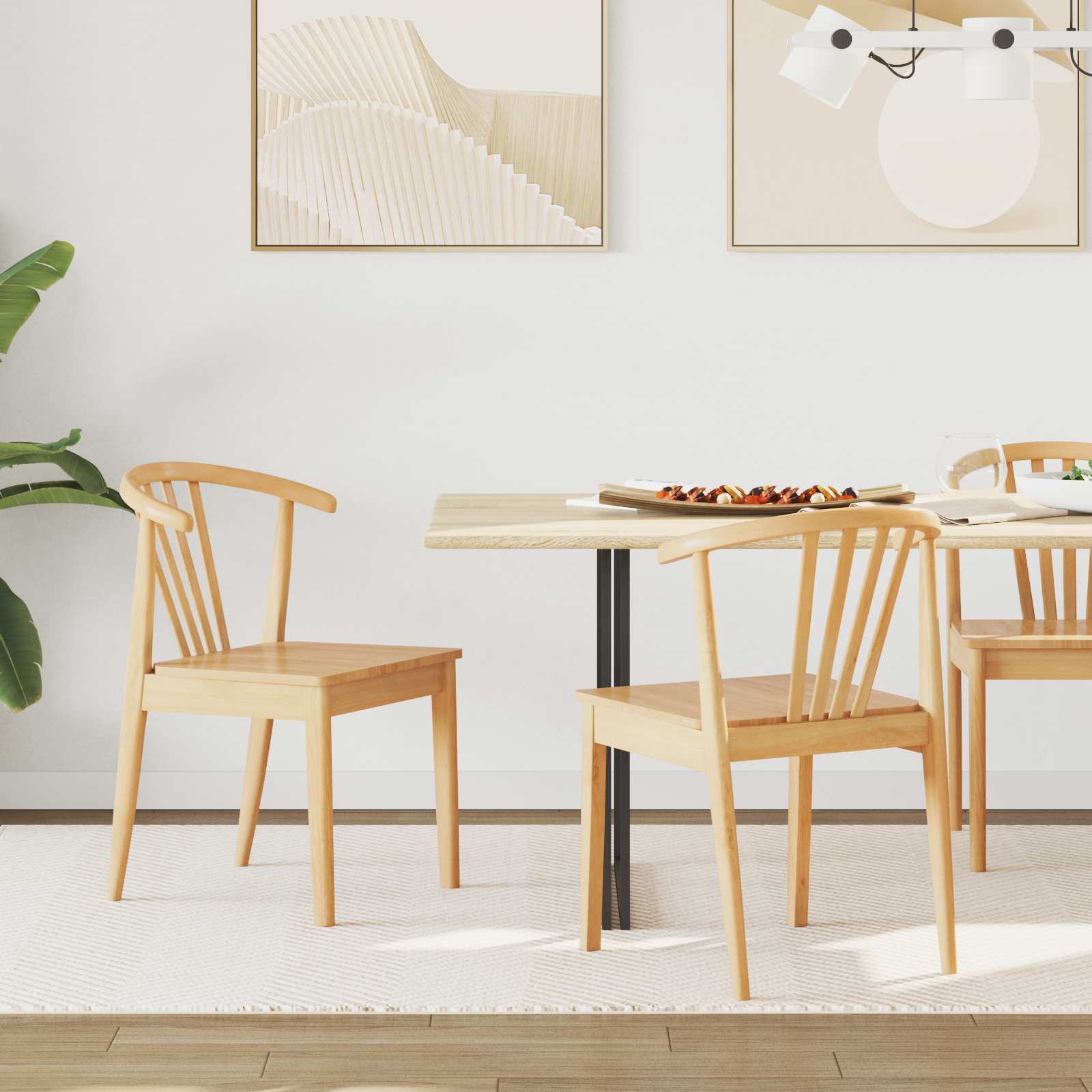 Sedia da pranzo 2 pcs Naturale Legno di gomma massiccio 42020396