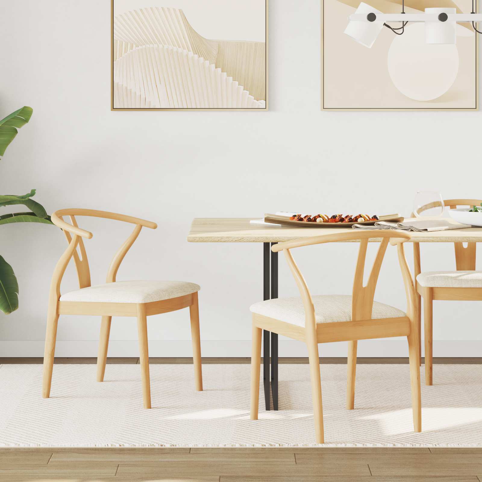 Sedia da pranzo 2 pcs Naturale e chiaro Legno di gomma solido 42020413