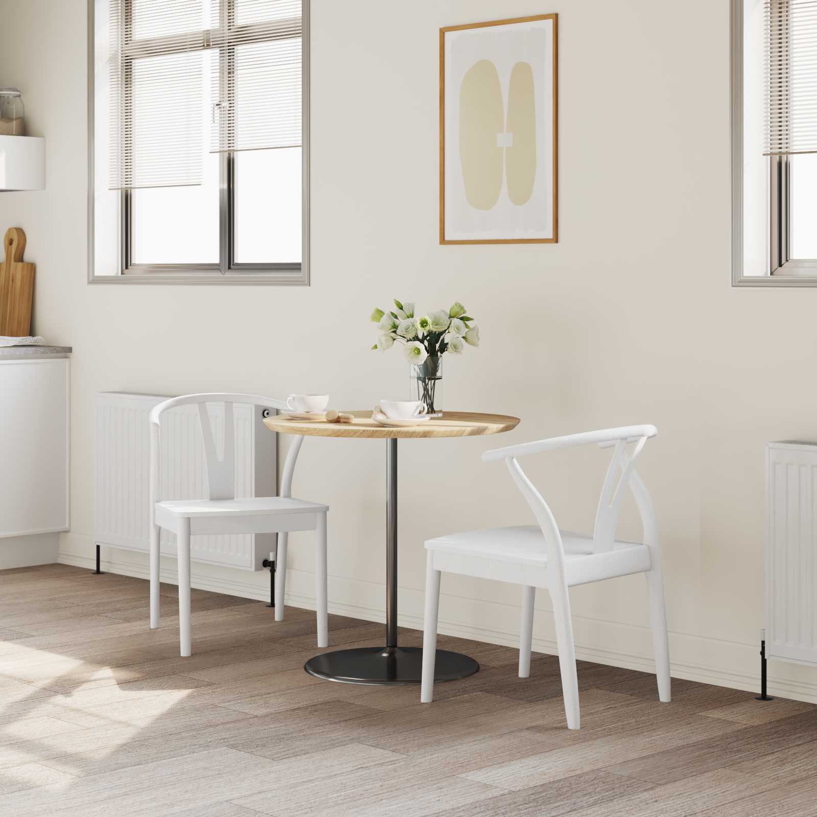 Sedia da pranzo 2 pcs Bianco e Bianco Legno di gomma solido