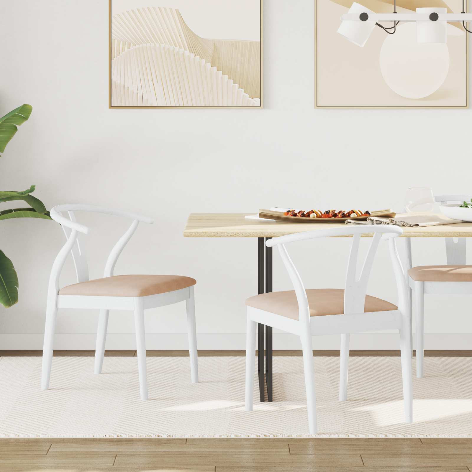 Sedia da pranzo 2 pcs Bianco e marrone Legno di gomma solido