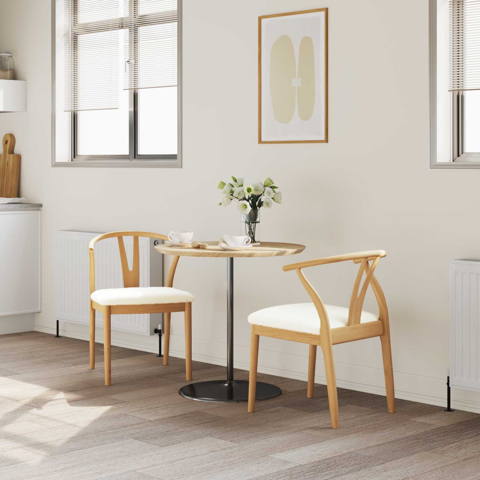 Sedia da pranzo 2 pcs Naturale e chiaro Legno di gomma solido