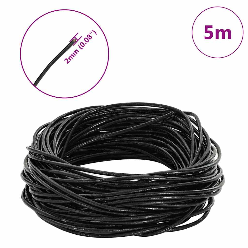 Cordino in Pelle Nero Ø2 mm x 5 m Pelle 42021955
