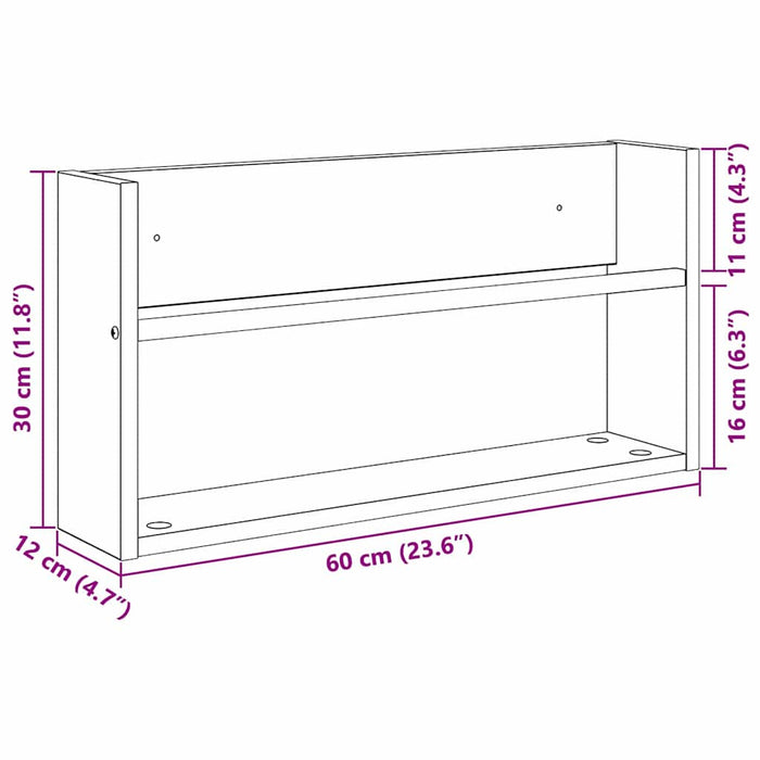 Scaffale per riviste Rovere fumé 60 x 12 x 30 cm 890796