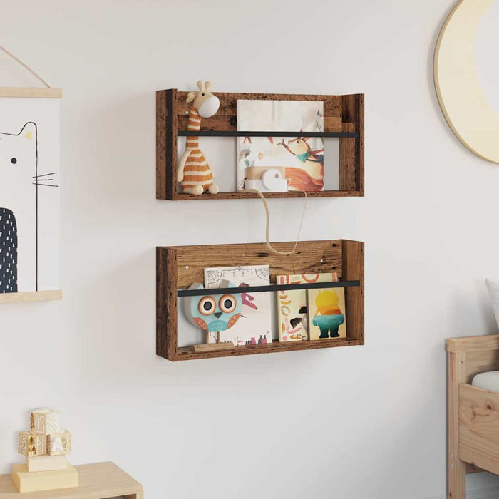 Scaffale per riviste 2 pcs Legno vecchio 60 x 12 x 30 cm 890801