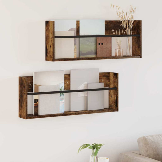 Scaffale per riviste 2 pcs Rovere fumé 80 x 12 x 30 cm 890809