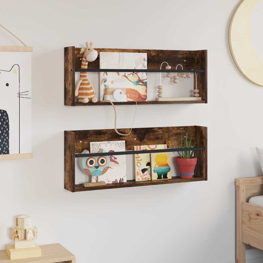 Scaffale per riviste 2 pcs Rovere fumé 80 x 12 x 30 cm 890809