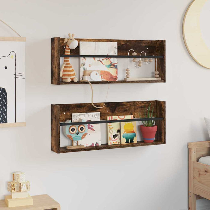 Scaffale per riviste 2 pcs Rovere fumé 80 x 12 x 30 cm 890809