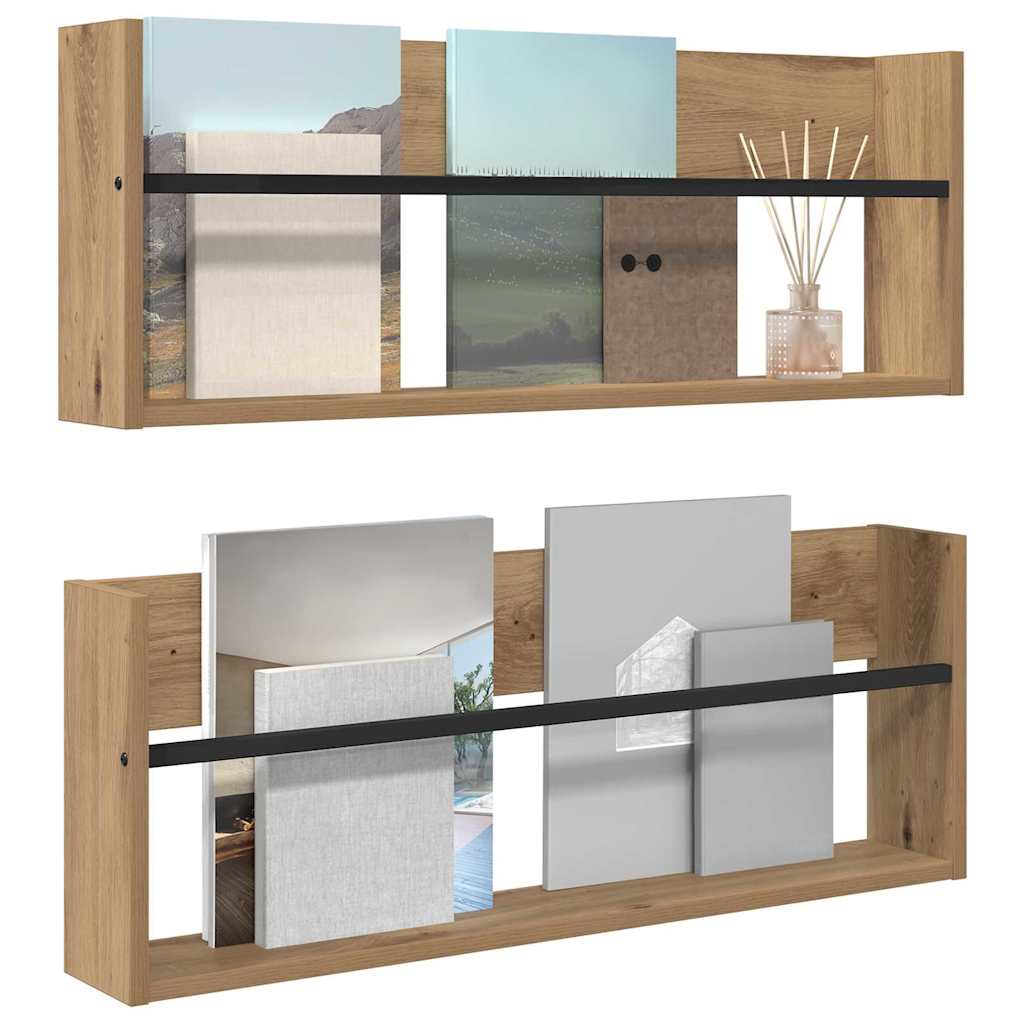 Scaffale per riviste 2 pcs Rovere artigianale 80 x 12 x 30 cm 890815