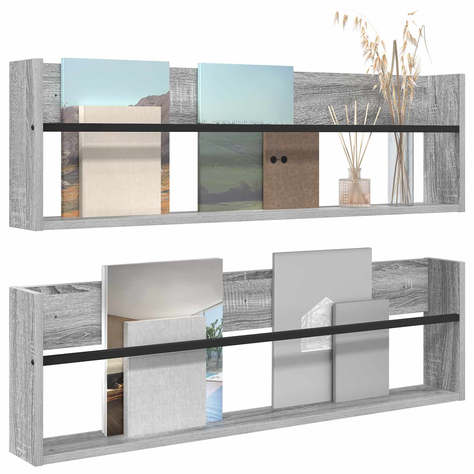 Scaffale per riviste 2 pcs Grigio Sonoma 100 x 12 x 30 cm 890823