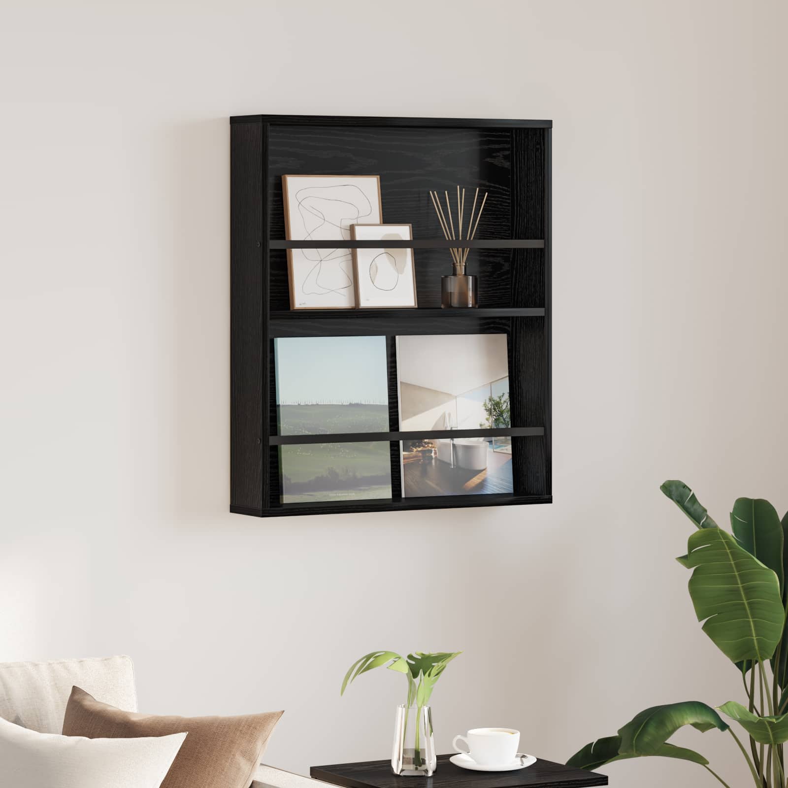 Scaffale per riviste Rovere Nero 60 x 12 x 70 cm 890828