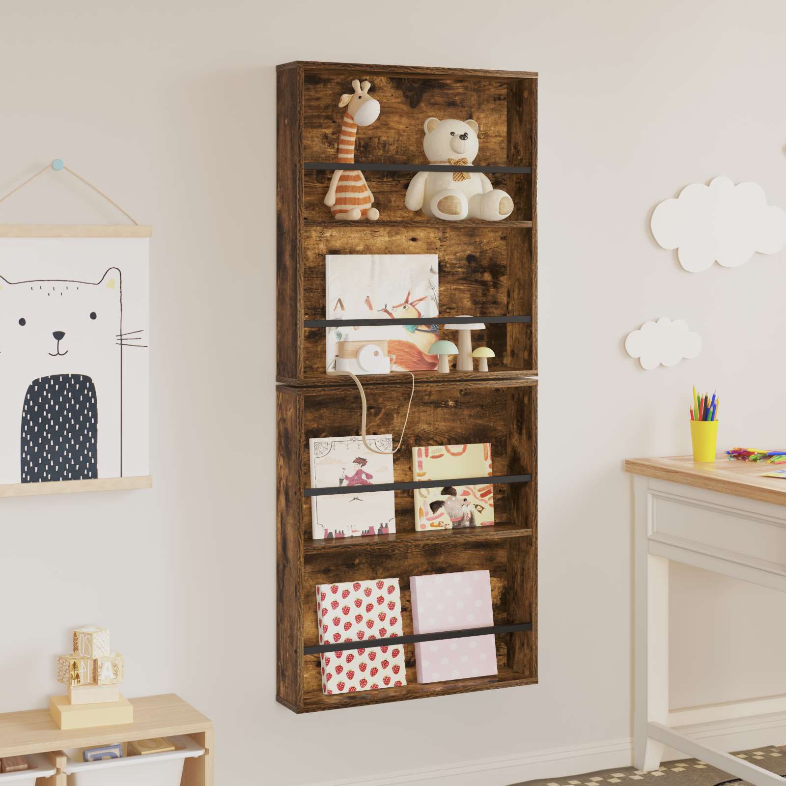 Scaffale per riviste 2 pcs Rovere fumé 60 x 12 x 70 cm 890833