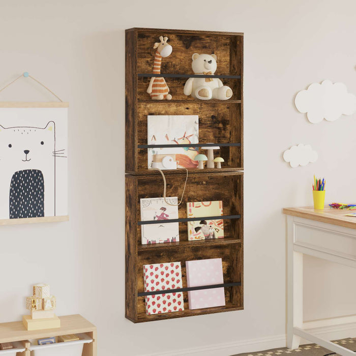 Scaffale per riviste 2 pcs Rovere fumé 60 x 12 x 70 cm 890833