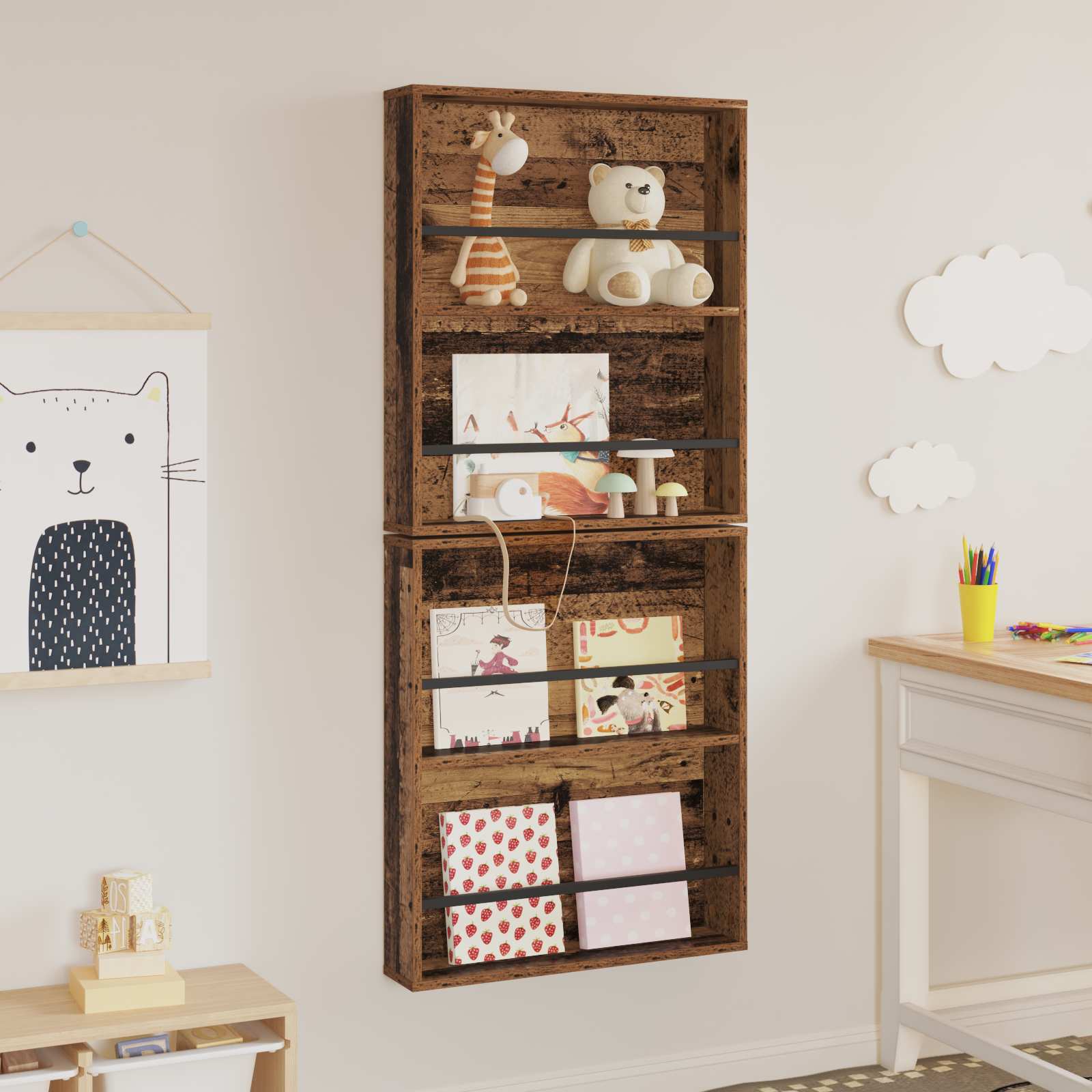 Scaffale per riviste 2 pcs Legno vecchio 60 x 12 x 70 cm 890837