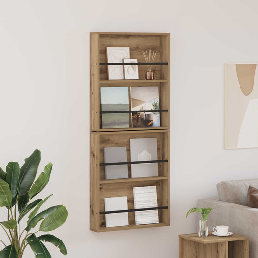 Scaffale per riviste 2 pcs Rovere artigianale 60 x 12 x 70 cm 890839