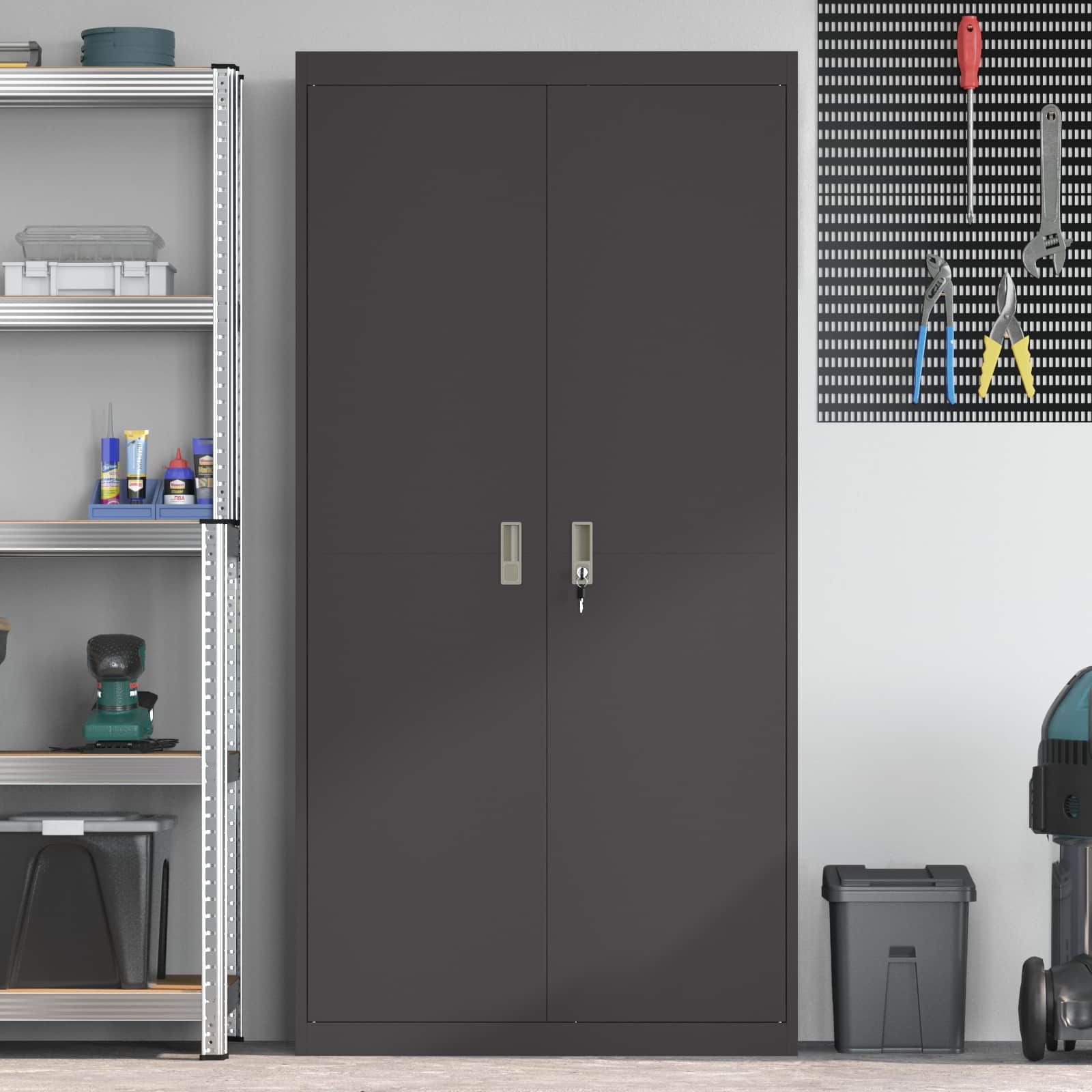 Armadio 2 pcs Nero 90 x 40 x 180 cm Acciaio laminato a freddo 3406166