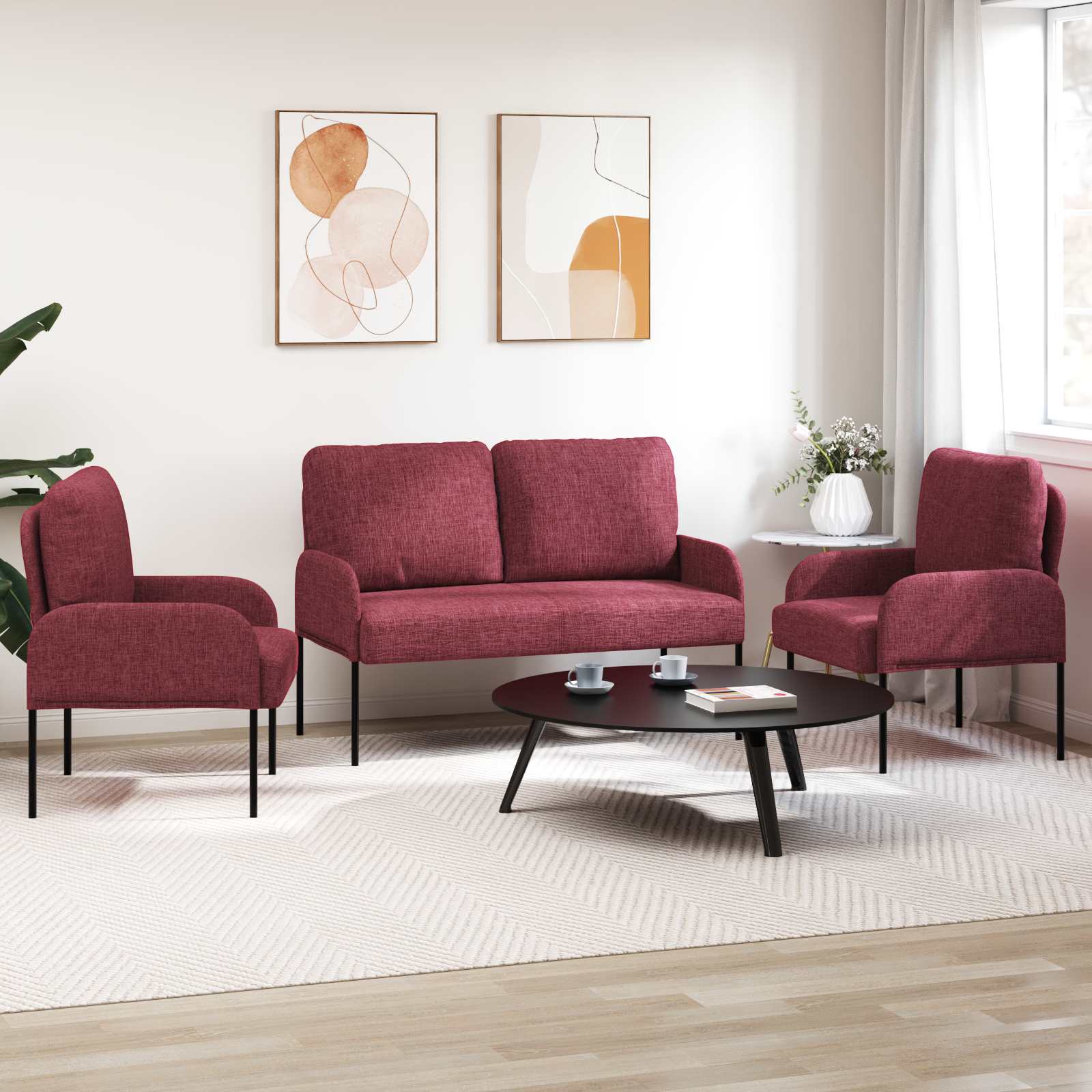 Set divani 3 pcs Rosso Vino 115 x 56 x 80 cm Legno compensato 3406211