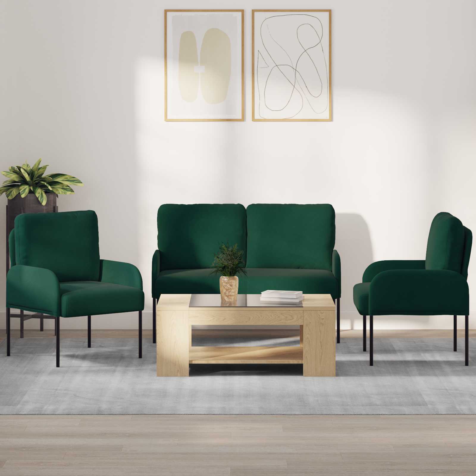Set divani 3 pcs Verde Scuro 115 x 56 x 80 cm Legno compensato 3406219