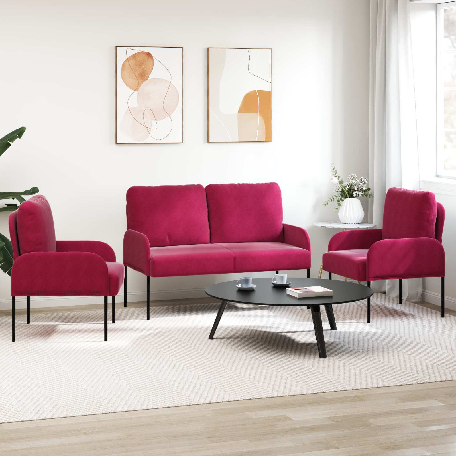 Set divani 3 pcs Rosso Vino 115 x 56 x 80 cm Legno compensato 3406221