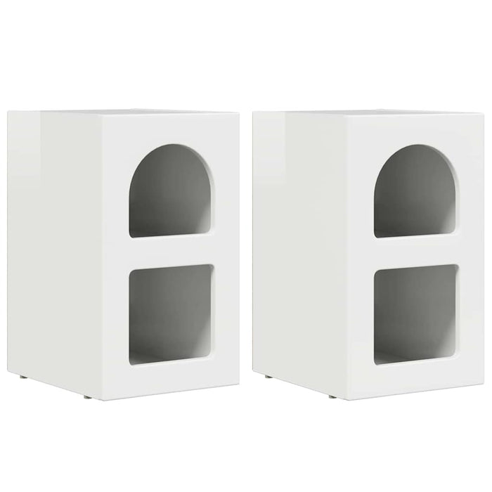 Comodino 2 pz-Set di 2 Tavolino da notte Bianco Lucido 29.5 x 35 x 50 cm