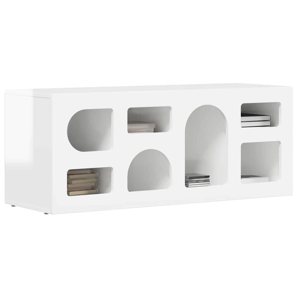 Mobile TV-Credenza TV-Console TV Bianco Lucido 100 x 35 x 40 cm Legno multistrato