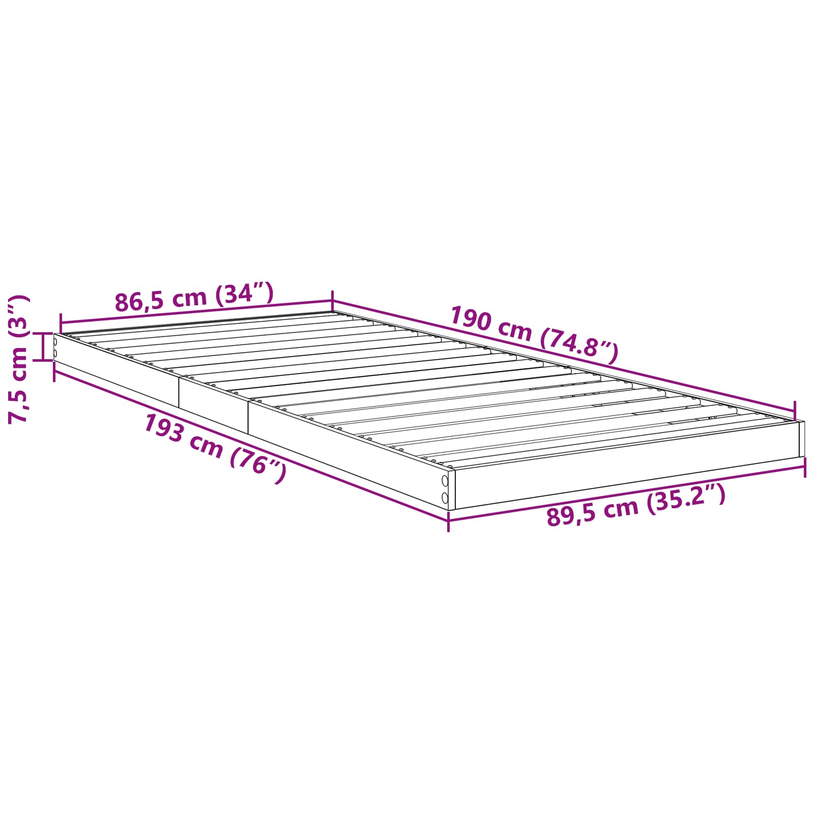 Struttura letto a terra Calcestruzzo 80 x 190 cm 893527