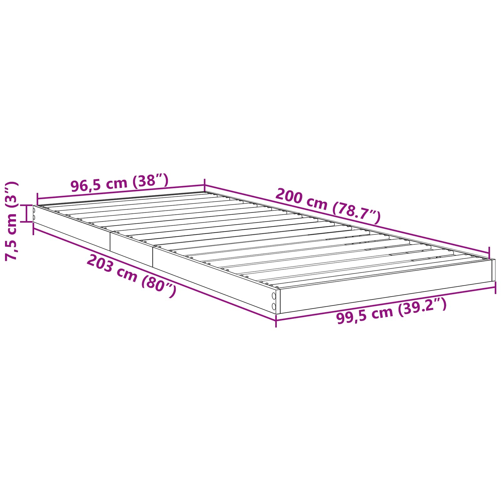 Struttura letto a terra Rovere Nero 90 x 200 cm 893549