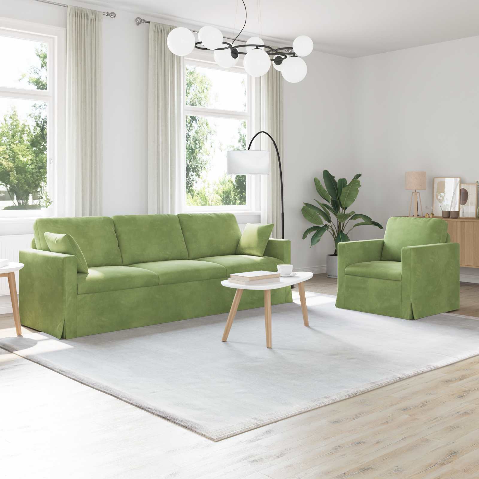 Divano 2 pcs Verde chiaro 228 x 78 x 80 cm Velluto 3407628