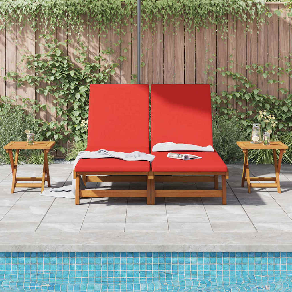 Lettino da sole con cuscino Rosso Legno di Acacia Massello 3407703