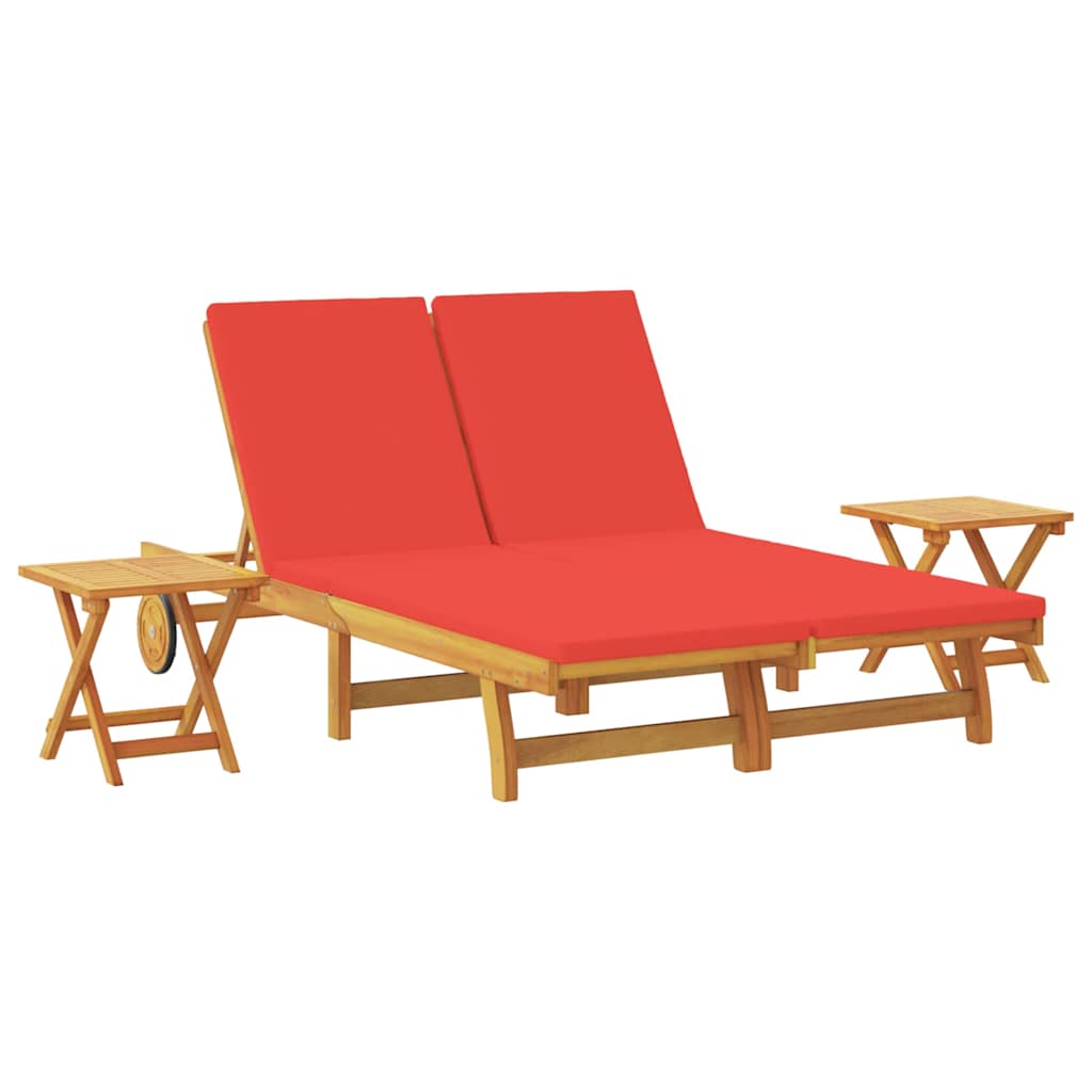 Lettino da sole con cuscino Rosso Legno di Acacia Massello 3407703