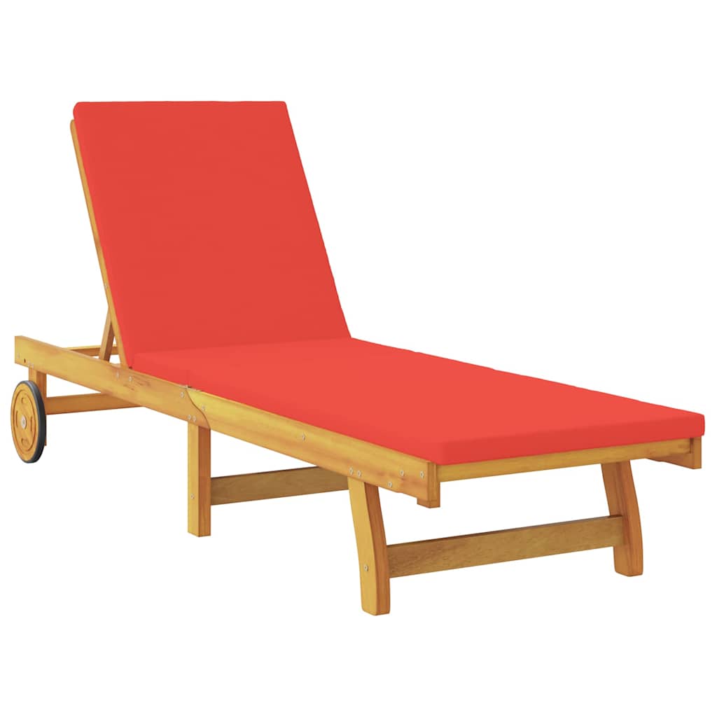 Lettino da sole con cuscino Rosso Legno di Acacia Massello 3407703