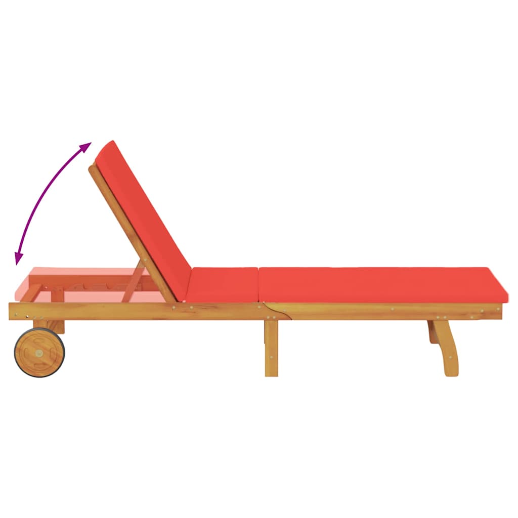 Lettino da sole con cuscino Rosso Legno di Acacia Massello 3407703