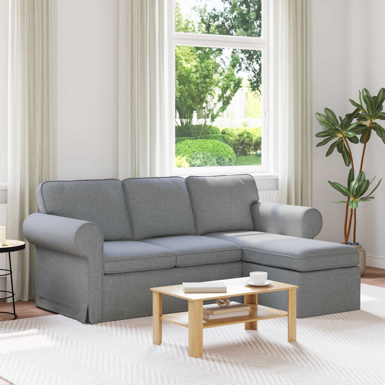 Divano Grigio chiaro 215 x 138 x 80 cm Tessuto