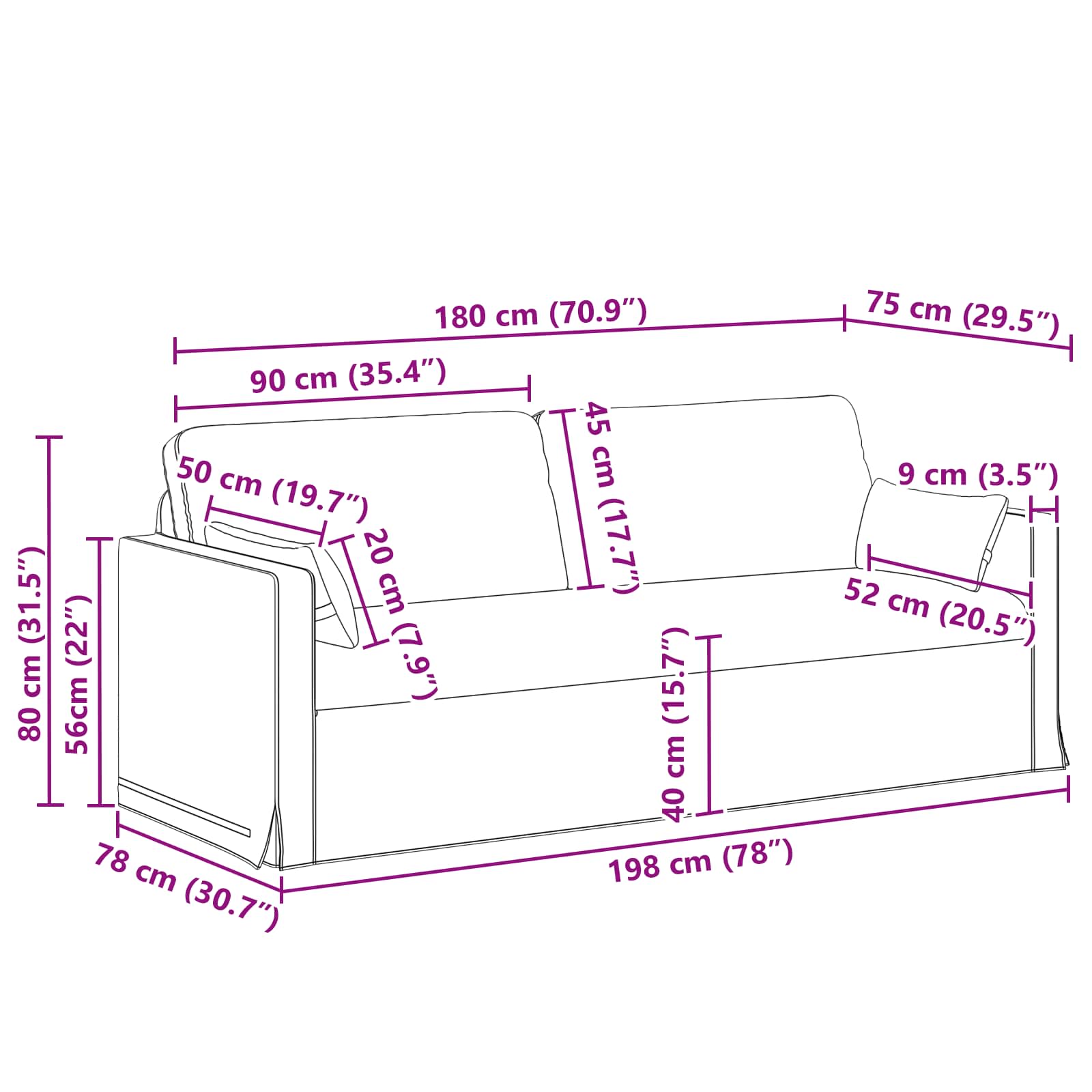 Divano Grigio chiaro 198 x 78 x 80 cm Metallo 42024369