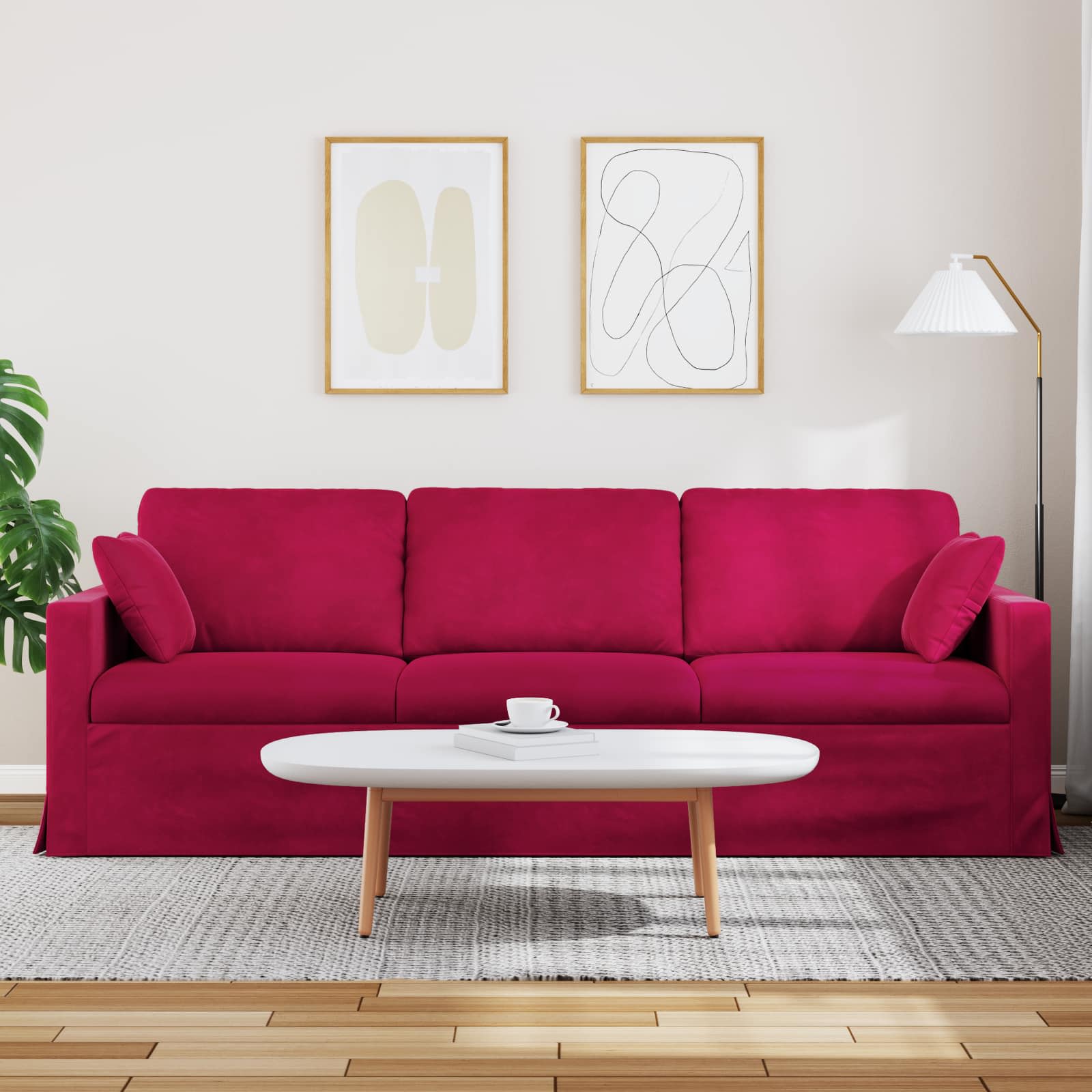 Divano Rosso Vino 228 x 78 x 80 cm Velluto 42024445