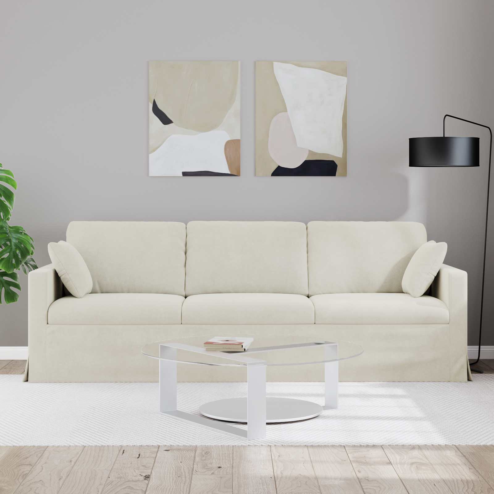 Divano Crema 228 x 78 x 80 cm Velluto 42024447