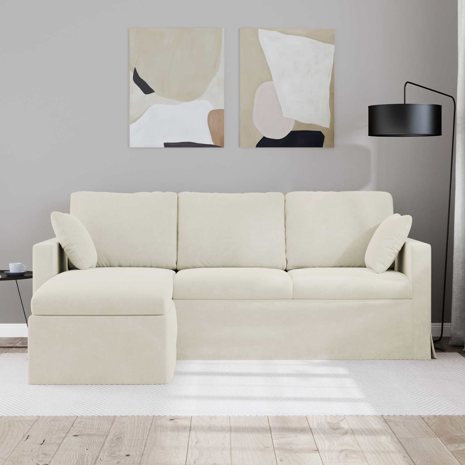 Divano Crema 198 x 134 x 80 cm Velluto