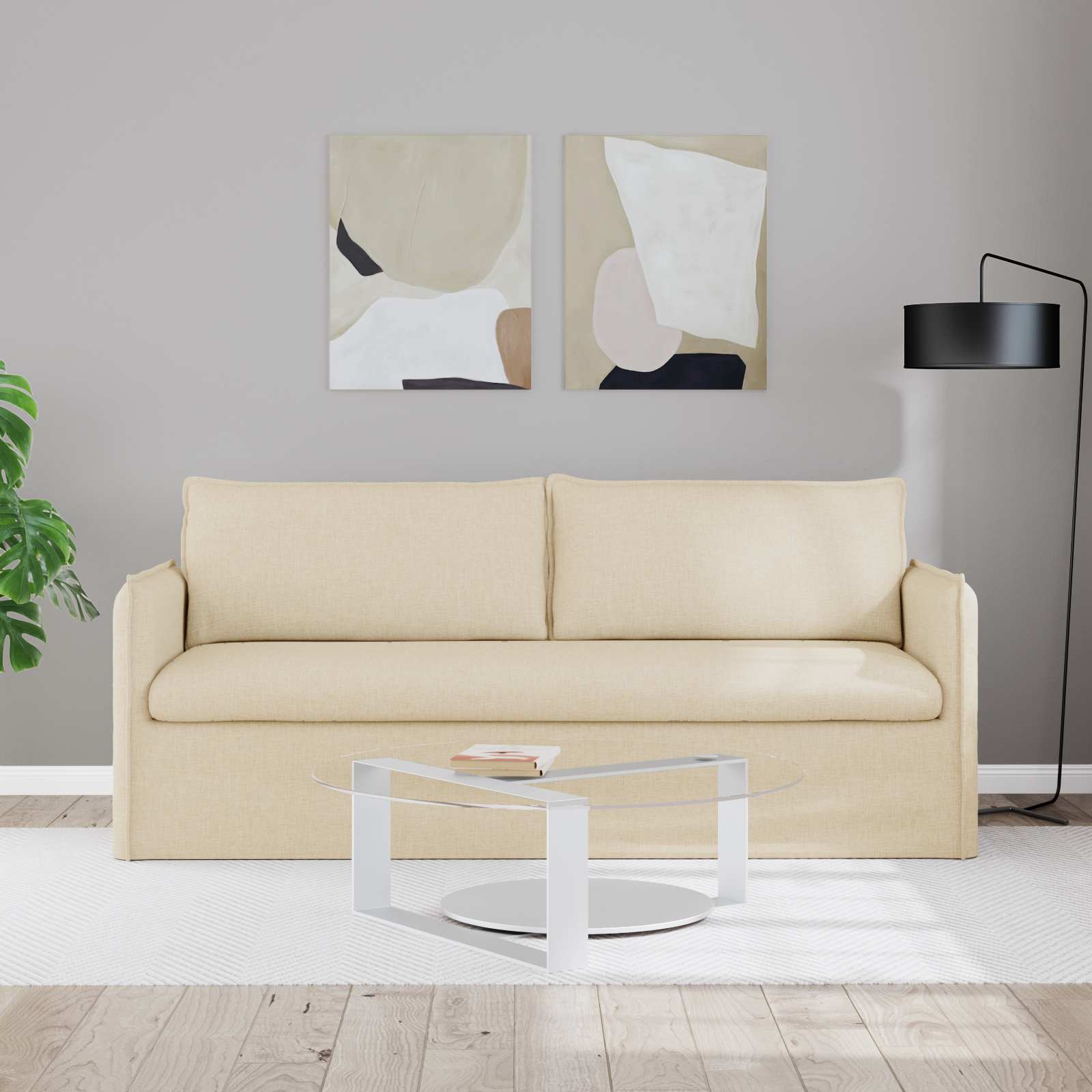 Divano Crema 195 x 82 x 85 cm Metallo 42024530