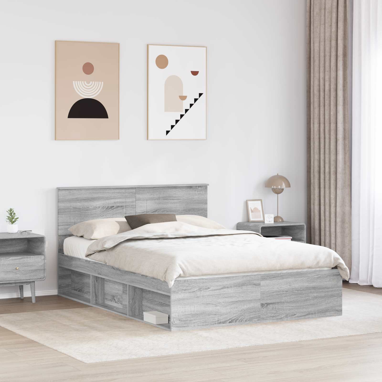 Struttura del letto con testiera Grigio Sonoma 140 x 200 cm