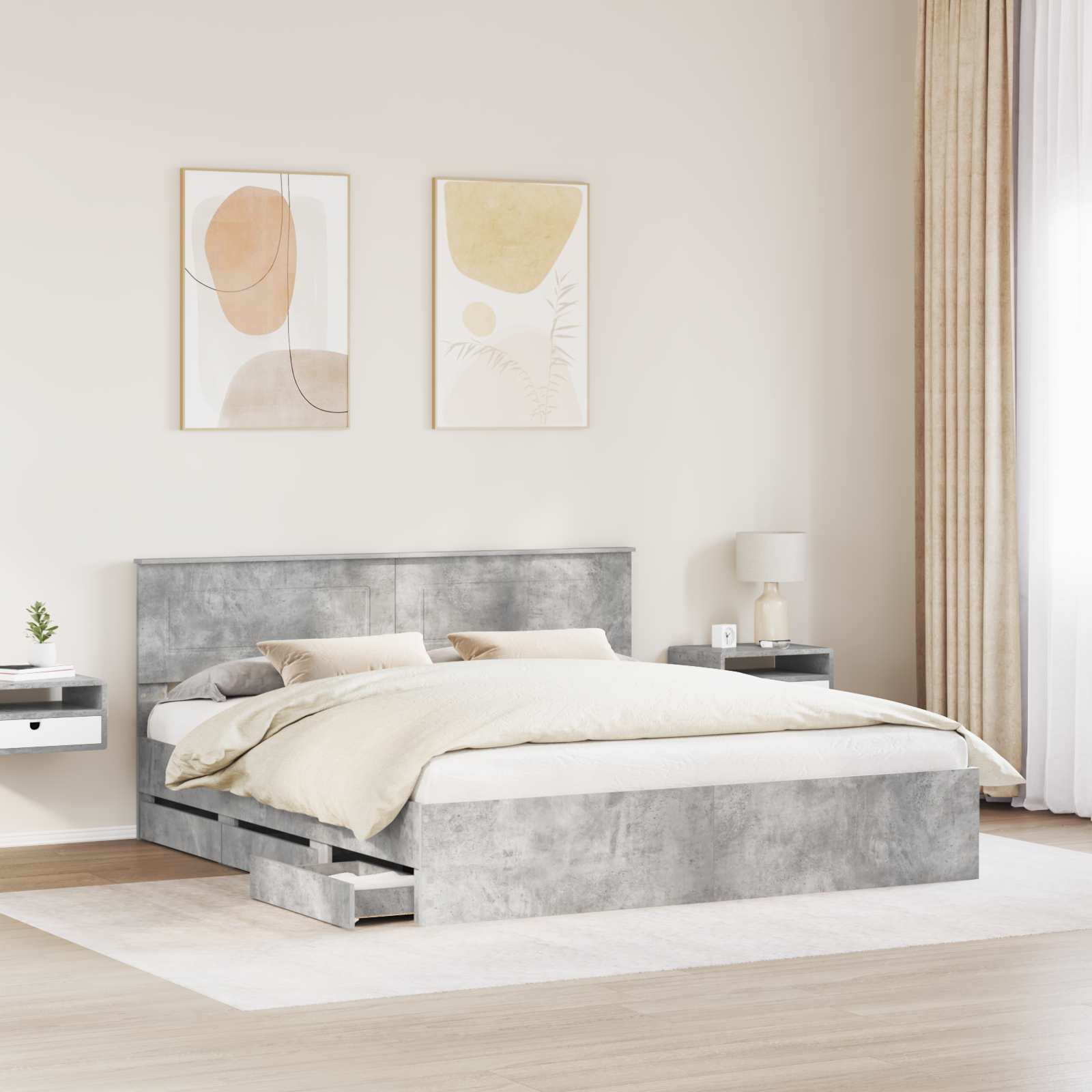 Struttura del letto con cassetto Grigio cemento 200 x 200 cm 3407952
