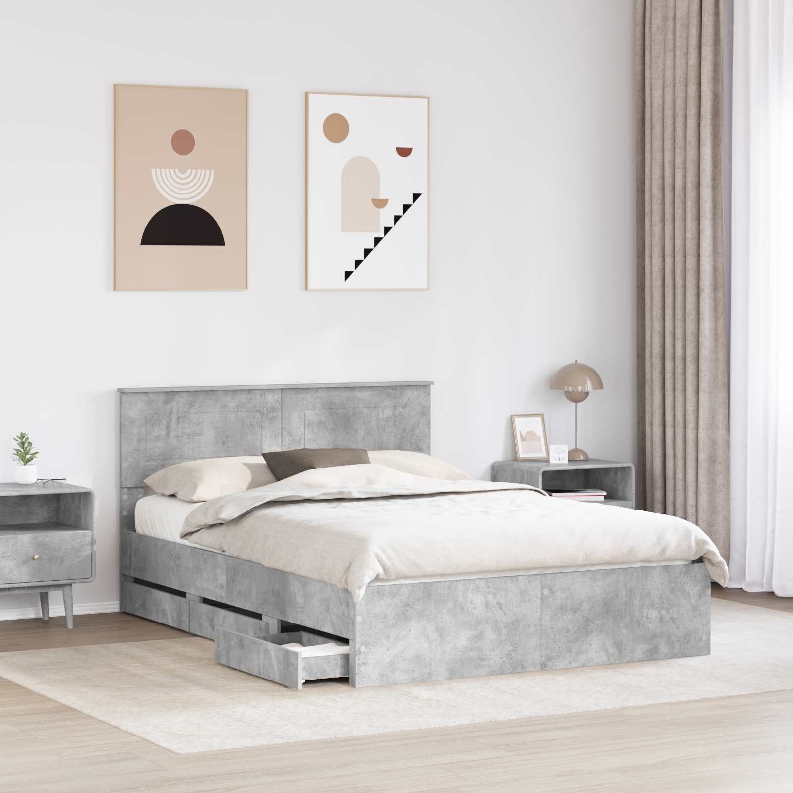 Struttura del letto con cassetto Grigio cemento 150 x 200 cm 3407973