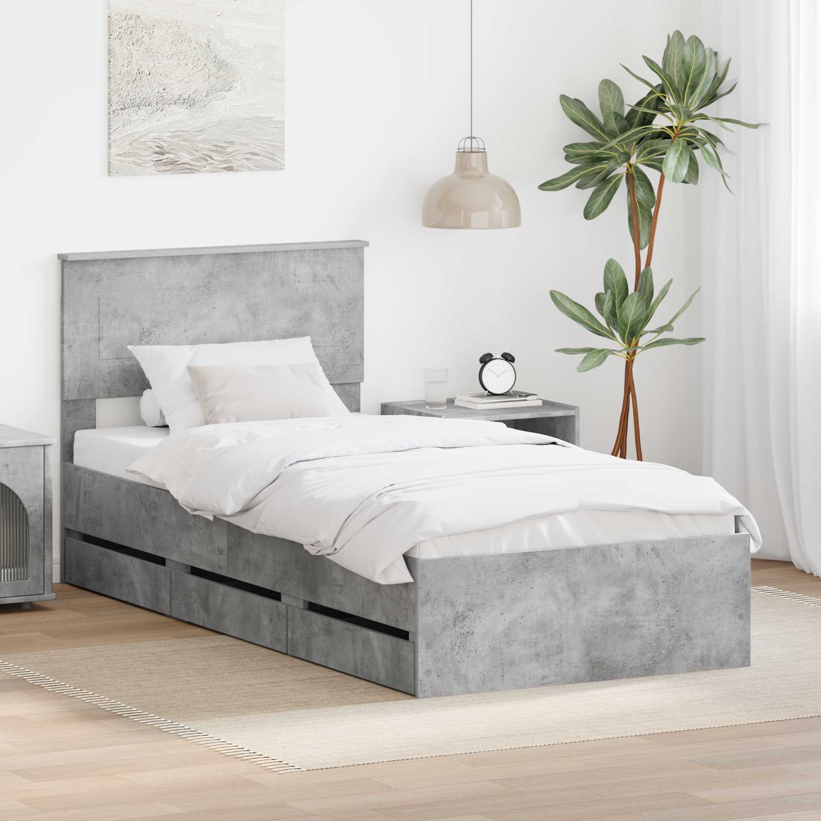 Struttura del letto con cassetto Grigio cemento 75 x 190 cm 3408036