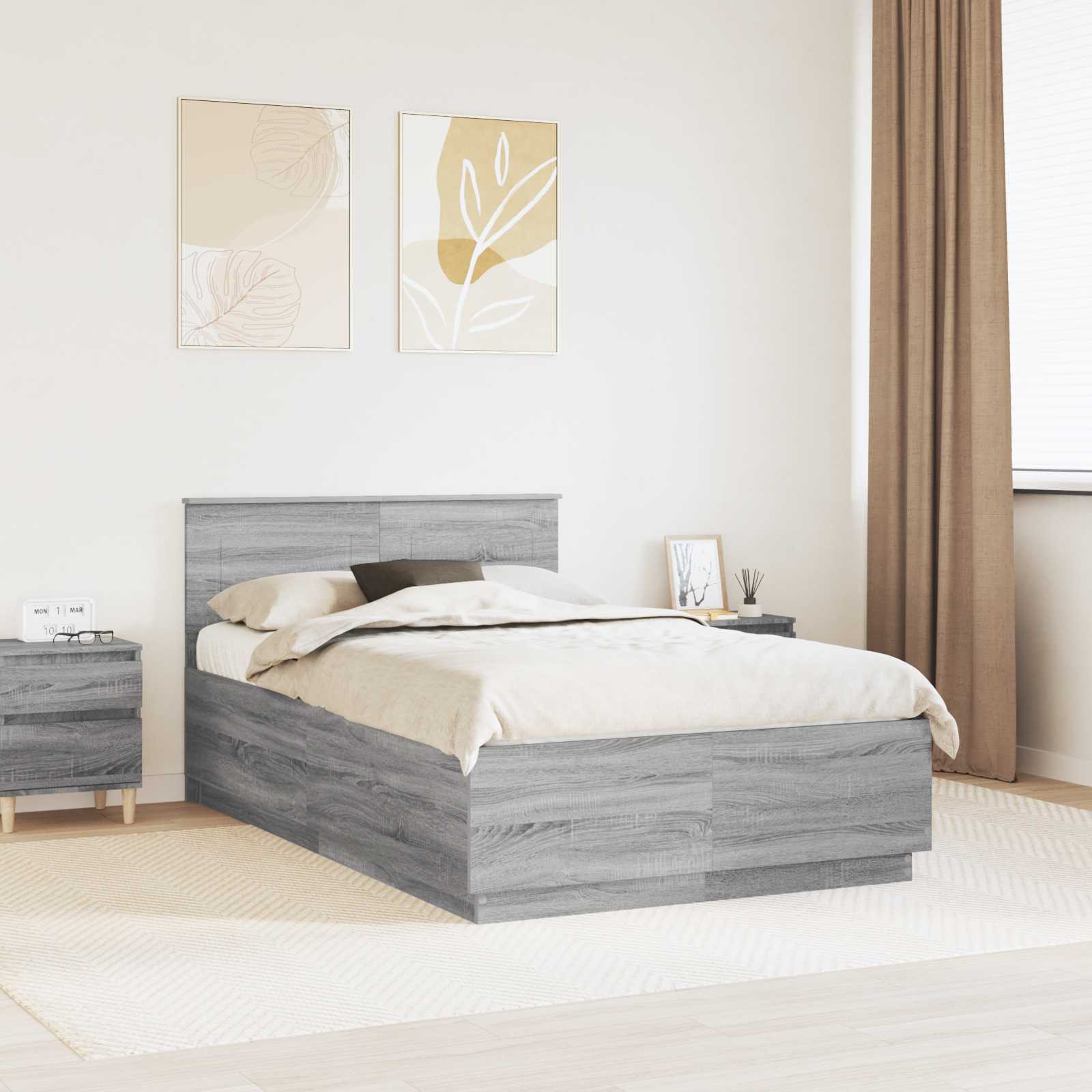 Struttura del letto con testiera Grigio Sonoma 135 x 190 cm 3408087