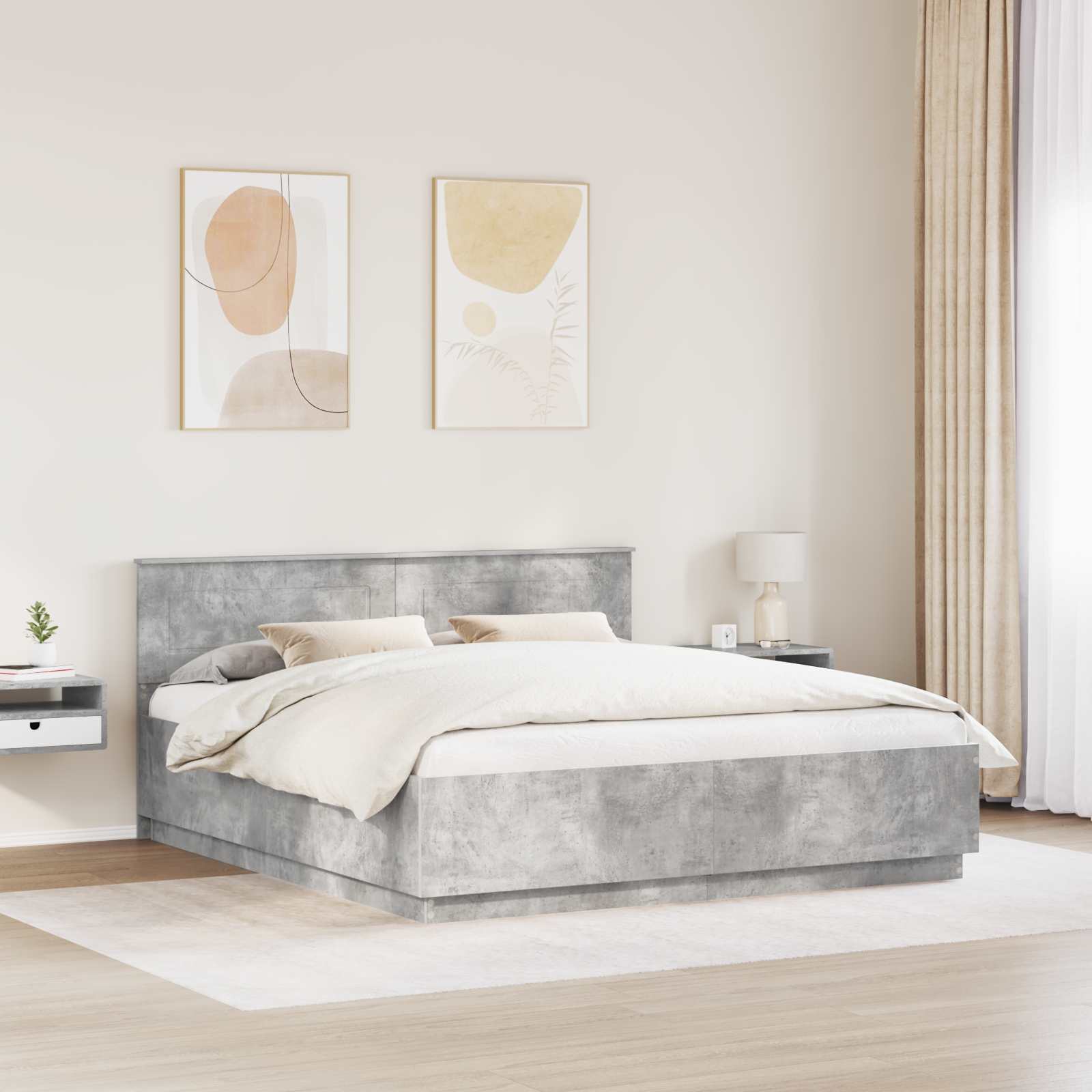 Struttura del letto con testiera Grigio cemento 200 x 200 cm 3408134