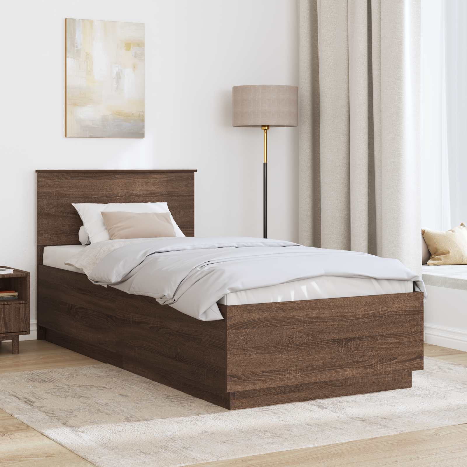 Struttura del letto con testiera Rovere Marrone 90 x 200 cm 3408214