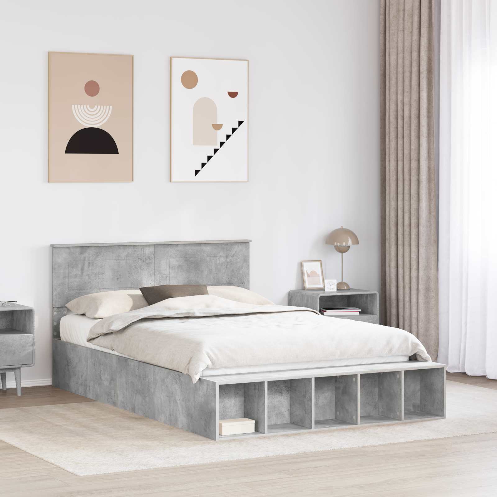 Struttura del letto con lo scaffale Grigio cemento 150 x 200 cm 3408357