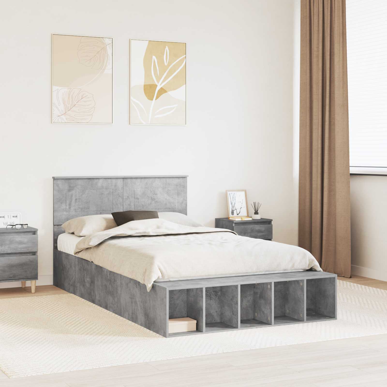 Struttura del letto con lo scaffale Grigio cemento 120 x 190 cm